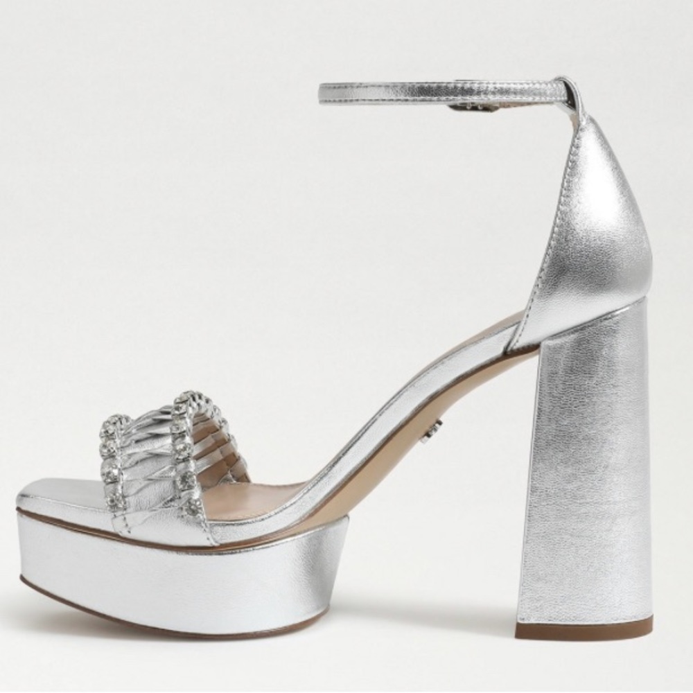 Sam Edelman Women's NINETTE Platform Silver Metallic LEATHER Heel Shoe MSRP $180 - Picture 3 of 9